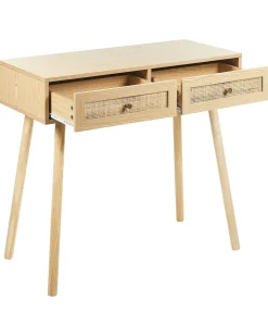 Konsolentisch Rattan Helles Holz 2 Schubladen Odell