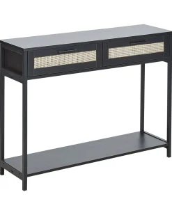 Konsolentisch Rattan Schwarz / Beige 2 Schubladen Opoco