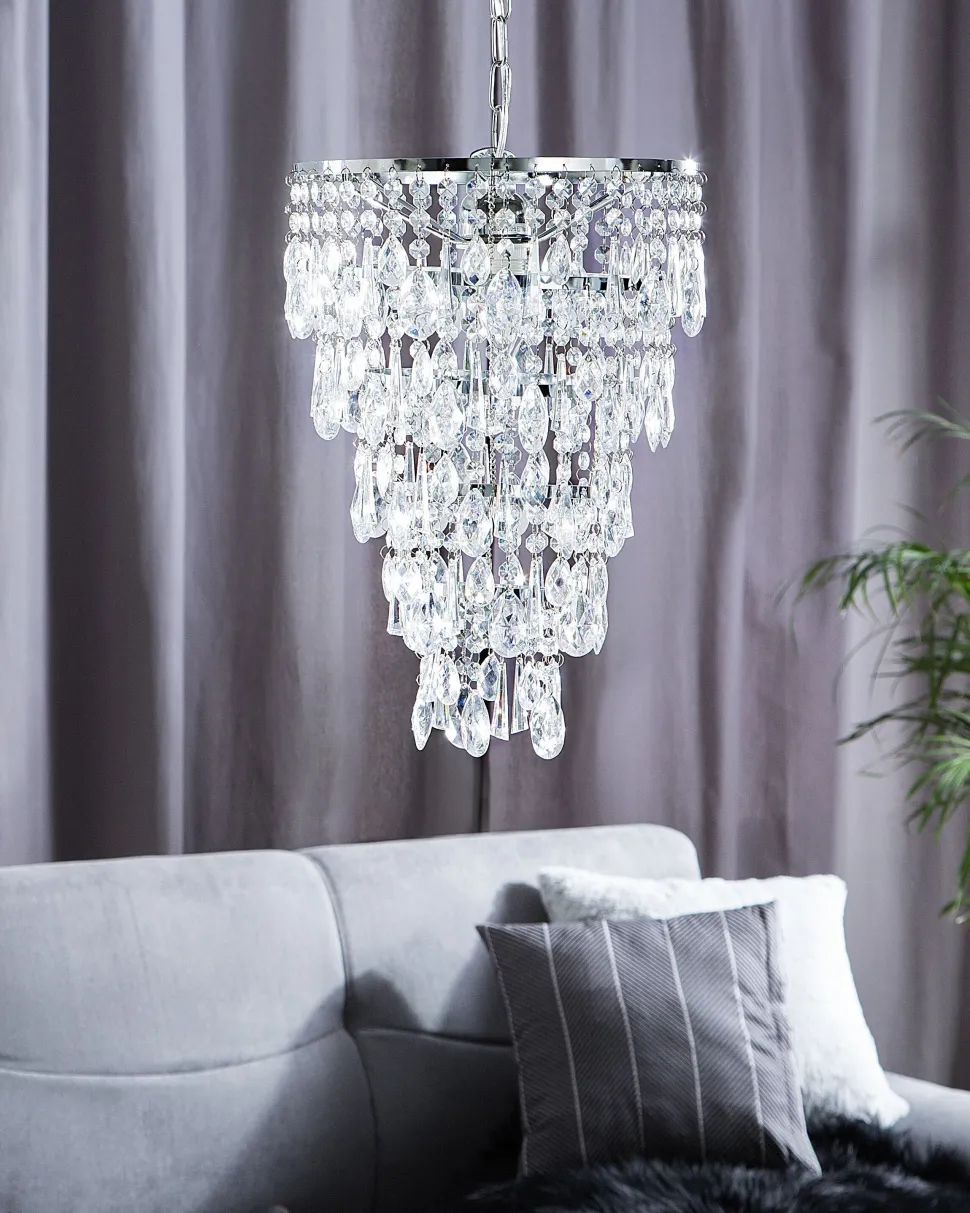Kronleuchter Metall / Acrylglas Silber Kristall-Optik 1-Flammig Entwash