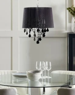Kronleuchter Mit Schirm Metall Schwarz Kristall-Optik 3-Flammig Trommelform Evans