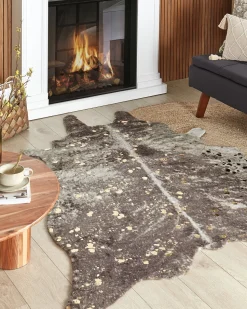 Kunstfell-Teppich Kuh Beige / Grau Mit Goldenen Sprenkeln 150 X 200 Cm Bogong