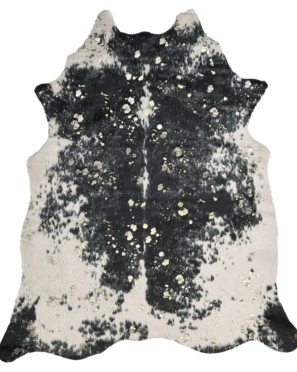 Kunstfell-Teppich Kuh Schwarz / Weis Mit Goldenen Sprenkeln 150 X 200 Cm Bogong