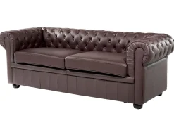 Leather Living Room Set Brown Chesterfield