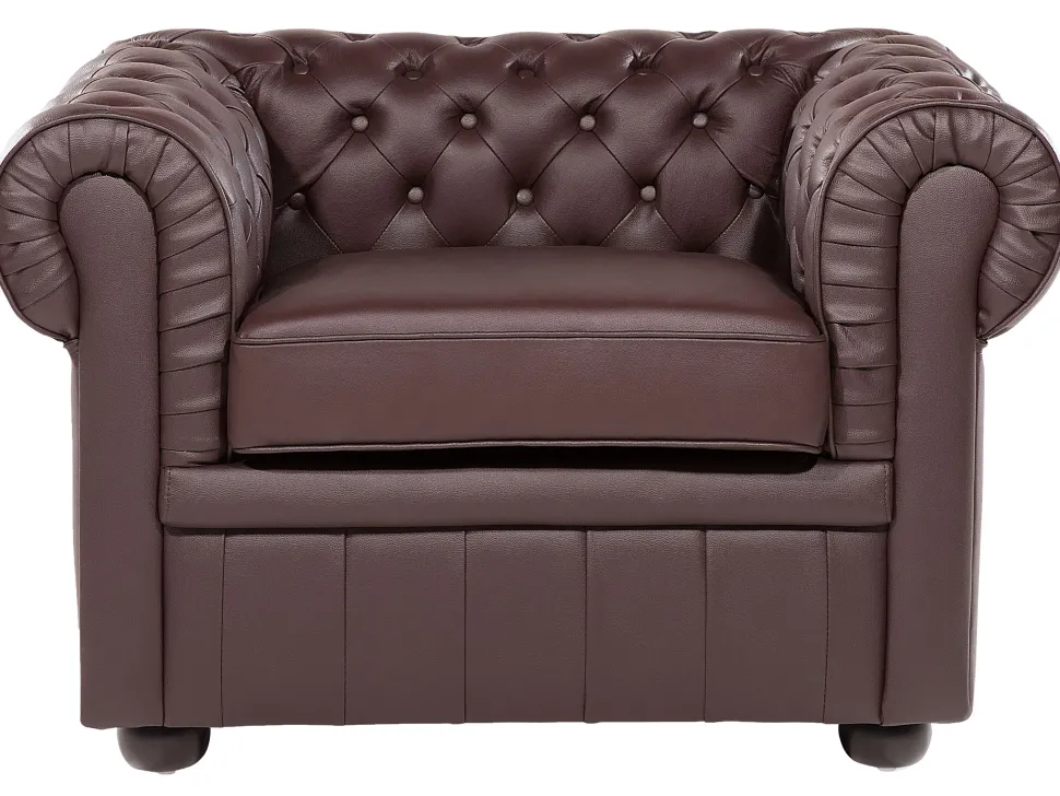 Leather Living Room Set Brown Chesterfield