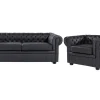 Leather Living Room Set Black Chesterfield