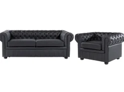 Leather Living Room Set Black Chesterfield