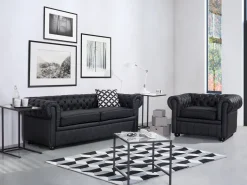 Leather Living Room Set Black Chesterfield