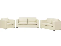 Leather Living Room Set Cream Helsinki