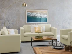 Leather Living Room Set Cream Helsinki