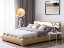 Lederbett Gold Lattenrost 180 X 200 Cm Paris