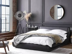 Lederbett Schwarz Lattenrost 180 X 200 Cm Avignon