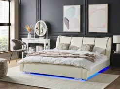 Lederbett Weis Lattenrost 180 X 200 Cm Mit Led-Beleuchtung Bunt Nantes