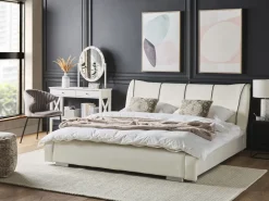 Lederbett Weis Lattenrost 180 X 200 Cm Nantes