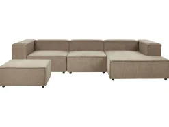 Left Hand 3 Seater Modular Jumbo Cord Corner Sofa With Ottoman Brown Aprica