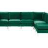 Left Hand 5 Seater Modular Velvet Corner Sofa With Ottoman Green Evja