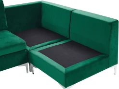 Left Hand 5 Seater Modular Velvet Corner Sofa With Ottoman Green Evja
