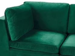 Left Hand 5 Seater Modular Velvet Corner Sofa With Ottoman Green Evja