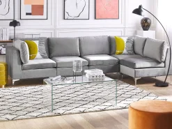 Left Hand 5 Seater Modular Velvet Corner Sofa Grey Evja