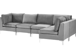 Left Hand 5 Seater Modular Velvet Corner Sofa Grey Evja