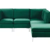 Left Hand 4 Seater Modular Velvet Corner Sofa With Ottoman Green Evja
