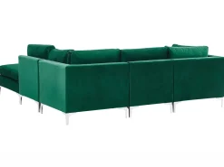 Left Hand 4 Seater Modular Velvet Corner Sofa With Ottoman Green Evja
