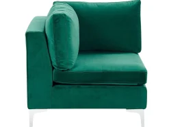 Left Hand 6 Seater Modular Velvet Corner Sofa With Ottoman Green Evja