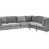 Left Hand 6 Seater Modular Velvet Corner Sofa Grey Evja
