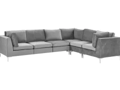 Left Hand 6 Seater Modular Velvet Corner Sofa Grey Evja