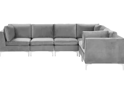 Left Hand 6 Seater Modular Velvet Corner Sofa Grey Evja