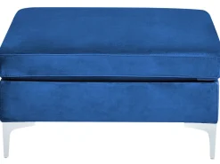 Left Hand 6 Seater Modular Velvet Corner Sofa With Ottoman Blue Evja