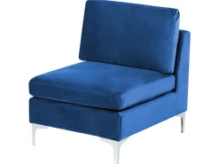 Left Hand 6 Seater Modular Velvet Corner Sofa With Ottoman Blue Evja