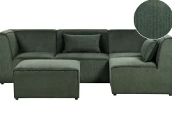 Left Hand 4 Seater Modular Jumbo Cord Corner Sofa With Ottoman Dark Green Lemvig