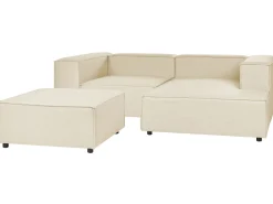 Left Hand 2 Seater Modular Linen Corner Sofa With Ottoman Beige Aprica