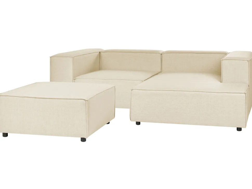 Left Hand 2 Seater Modular Linen Corner Sofa With Ottoman Beige Aprica