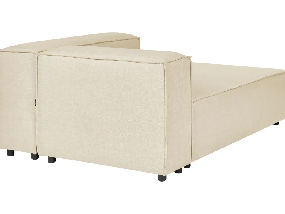 Left Hand 2 Seater Modular Linen Corner Sofa With Ottoman Beige Aprica