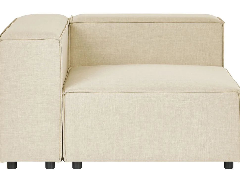 Left Hand 2 Seater Modular Linen Corner Sofa With Ottoman Beige Aprica