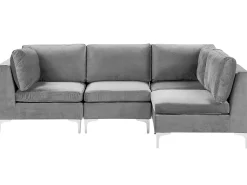 Left Hand 4 Seater Modular Velvet Corner Sofa Grey Evja