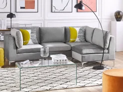Left Hand 4 Seater Modular Velvet Corner Sofa Grey Evja