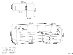 Left Hand 4 Seater Modular Velvet Corner Sofa Grey Evja