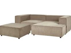 Left Hand 2 Seater Modular Jumbo Cord Corner Sofa With Ottoman Brown Aprica