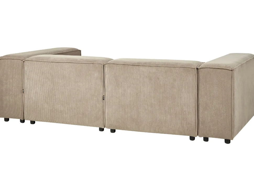 Left Hand 2 Seater Modular Jumbo Cord Corner Sofa With Ottoman Brown Aprica