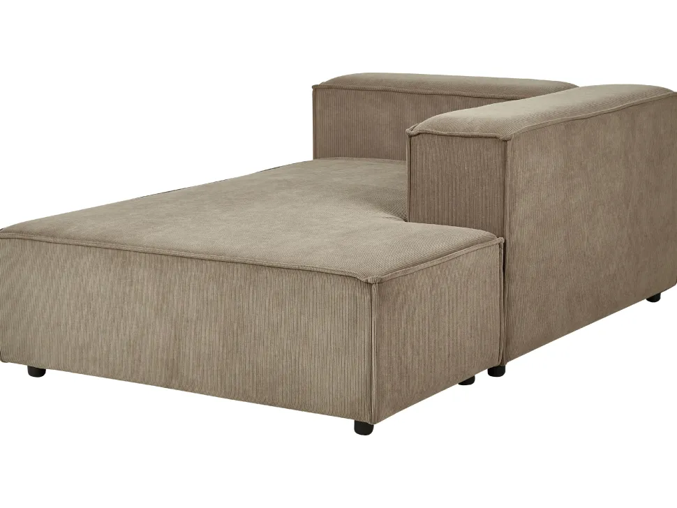 Left Hand 2 Seater Modular Jumbo Cord Corner Sofa With Ottoman Brown Aprica