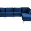 Left Hand 5 Seater Modular Velvet Corner Sofa With Ottoman Blue Evja