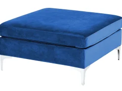 Left Hand 5 Seater Modular Velvet Corner Sofa With Ottoman Blue Evja