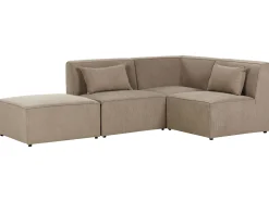 Left Hand 3 Seater Modular Jumbo Cord Corner Sofa With Ottoman Taupe Lemvig