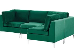 Left Hand 4 Seater Modular Velvet Corner Sofa Green Evja