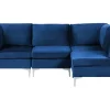Left Hand 4 Seater Modular Velvet Corner Sofa Blue Evja