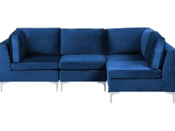 Left Hand 4 Seater Modular Velvet Corner Sofa Blue Evja