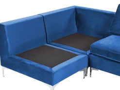 Left Hand 4 Seater Modular Velvet Corner Sofa Blue Evja