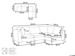 Left Hand 4 Seater Modular Velvet Corner Sofa Blue Evja